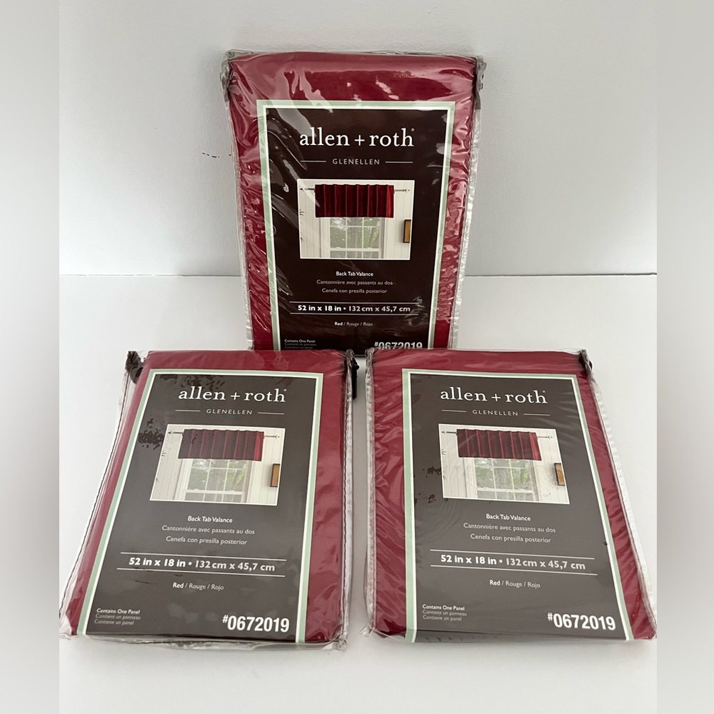 Set of 3~ Allen + Roth Glenellen Red Back Tab Valance 0672019 52 in x 18 in
